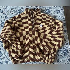 Obey Women's Fleece Jacket Wavy Pop Over Jacket Sepia Multi size S